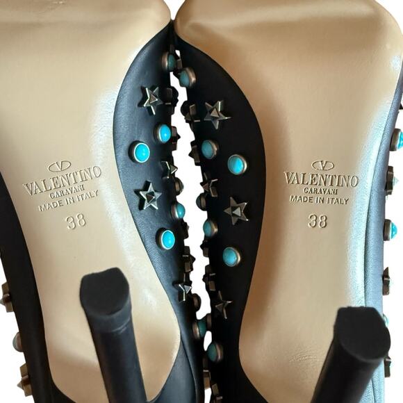 Valentino Garavani Star Studded Turquoise Stud Rockstar Leather Pumps EU 38 US 8 - Picture 12 of 15